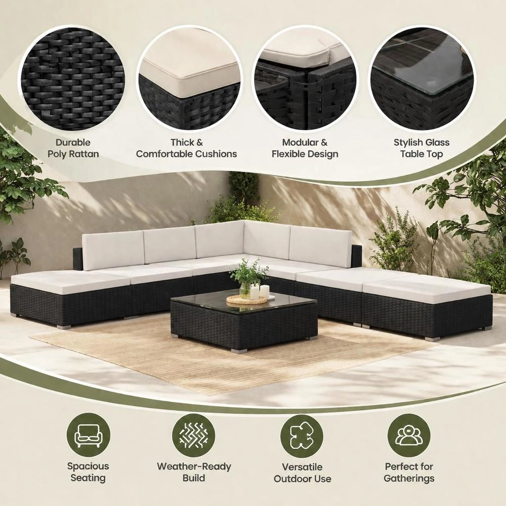 8-piece Garden Lounge Set With Cushions, Poly Rattan, Black
