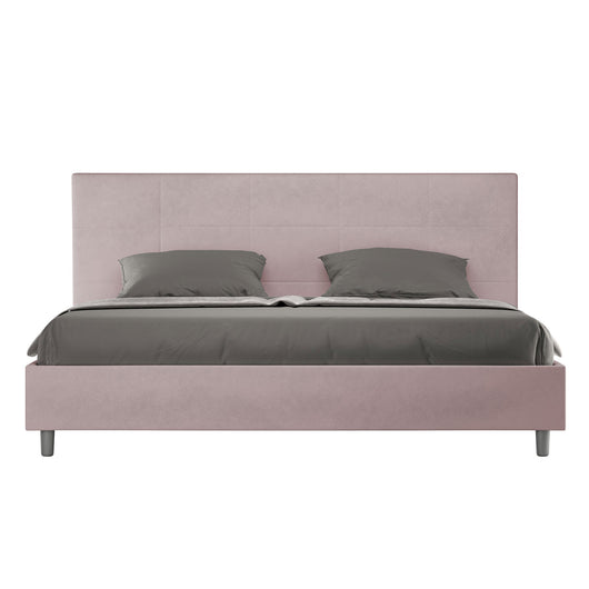 Letto Matrimoniale King Size 200x210 cm con Rete e Contenitore Imbottito in Microfibra Mika Glicine
