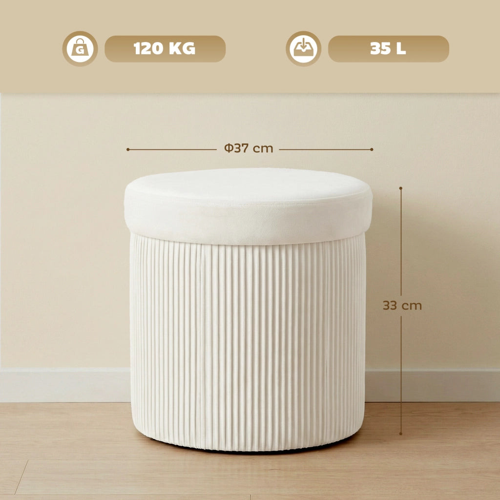 Pouf contenitore pieghevole rotondo ¨C zephmum ¨C velluto crema 38x38x38 cm