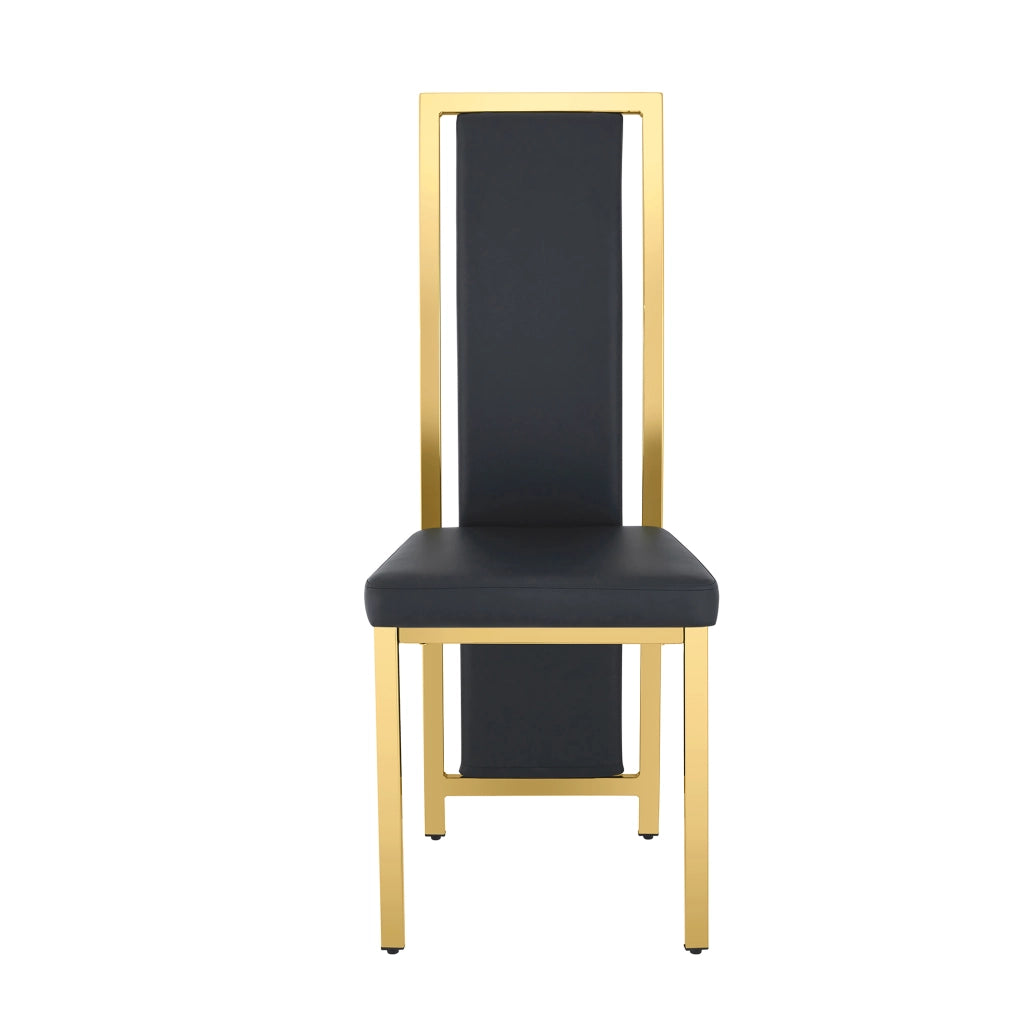 Sedia da pranzo set da 2 con schienale alto ergonomico e struttura in metallo; PU nero e oro 109 cm