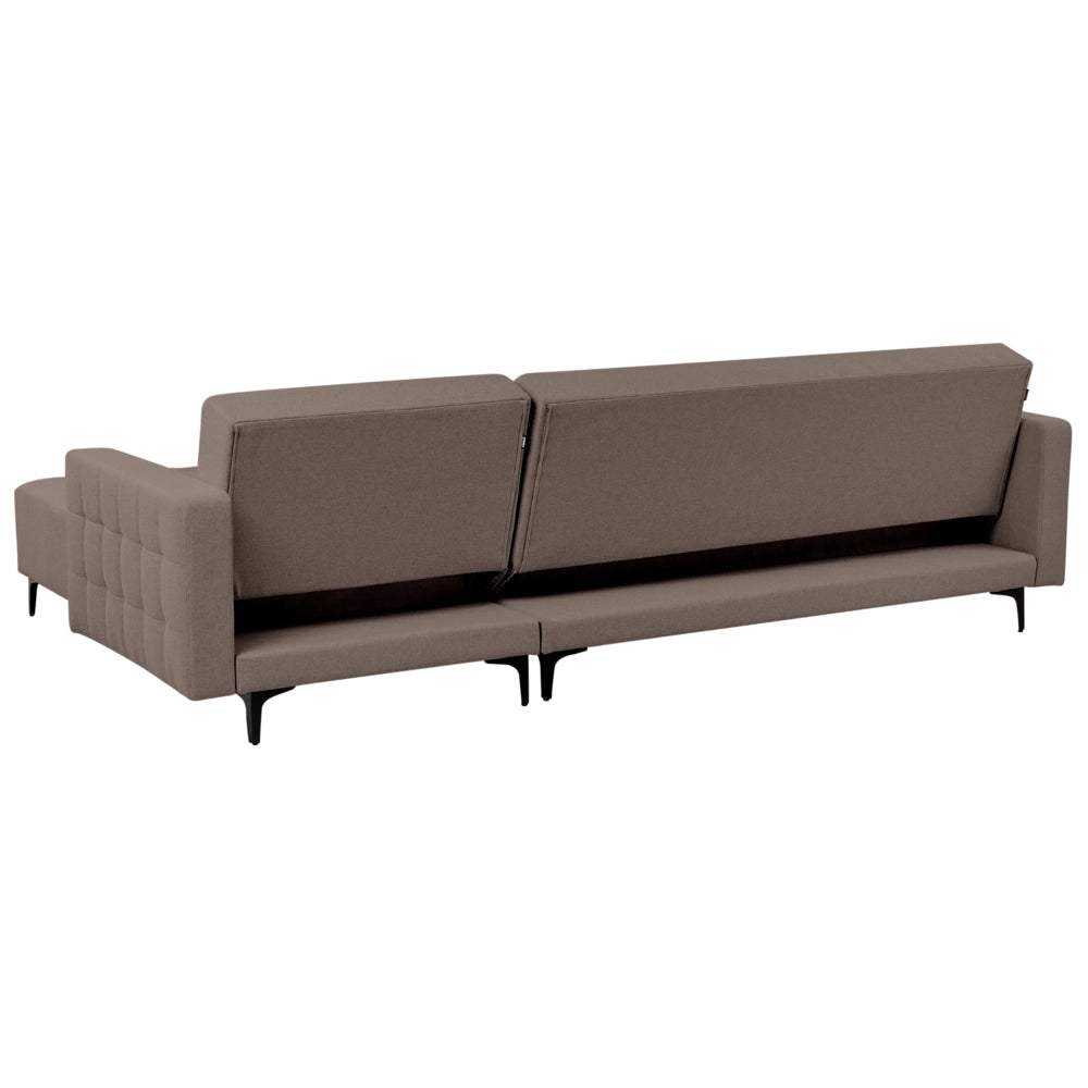 Divano letto angolare sinistro in tessuto tortora trapuntato moderno a L modulare a 4 posti con chaise longue