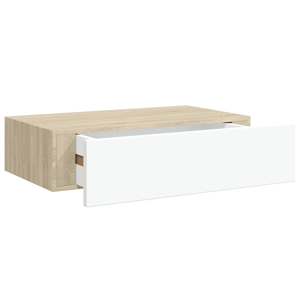 Mensola a muro con cassetti in rovere e bianco 40x23,5x10 cm MDF 330249