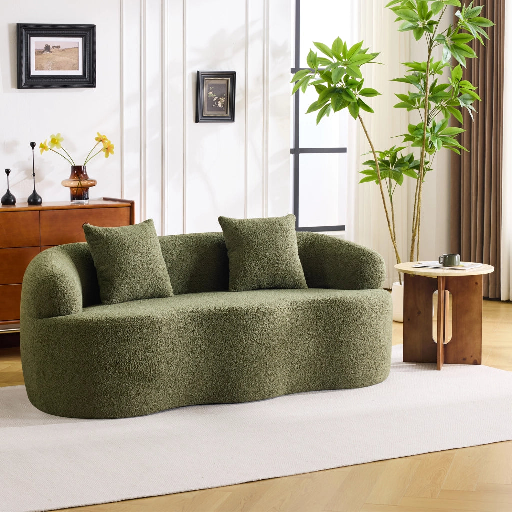 Divano a due posti curvo in schiuma e molle con cuscini per soggiorno camera da letto e ufficio verde 67 × 61 × 48 cm