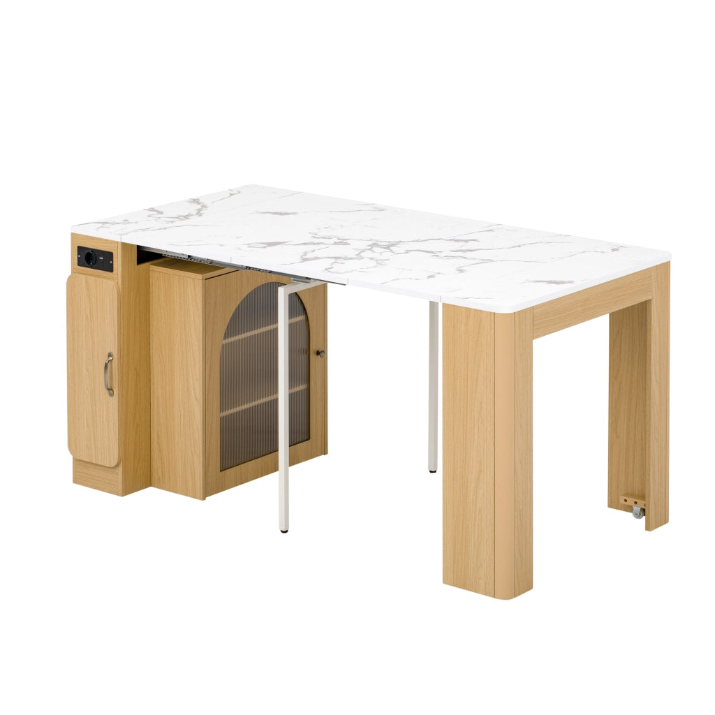 Tavolo da pranzo allungabile con LED, 3 vani interni e prese USB, per cucina e sala da pranzo in MDF e vetro
