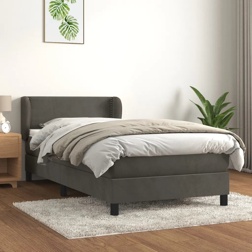Giroletto a Molle con Materasso-Struttura Letto con Materasso Grigio Scuro 100x200 cm Velluto 770191