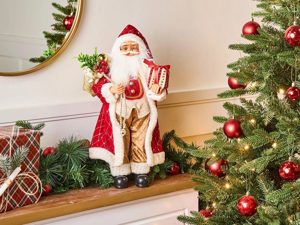 Figurina decorativa in tessuto rosso e materiale sintetico Babbo Natale Figura di Natale Ornamento di Natale