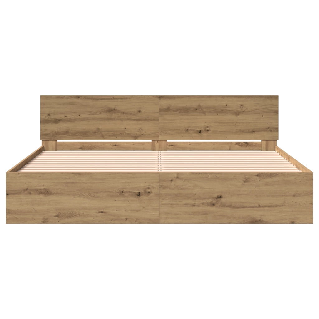 Rete Letto con Testata in Rovere Artigianale 180x200 cm Legno Ingegnerizzato