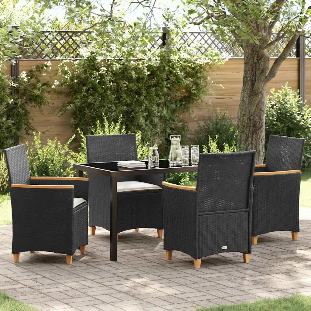 Set da Pranzo per Giardino 5 pz Nero polyrattan 3381088