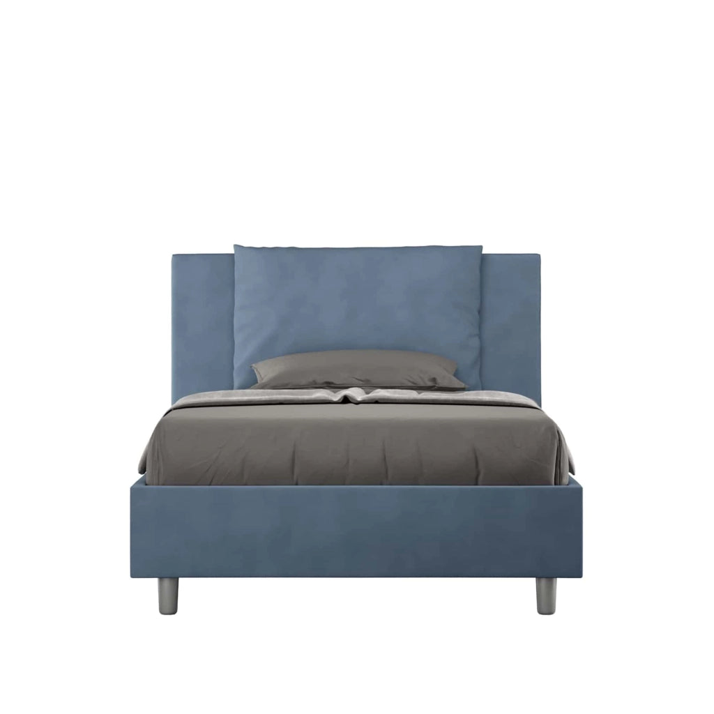 BS COM Letto singolo con rete imbottito 100x190 microfibra blu
