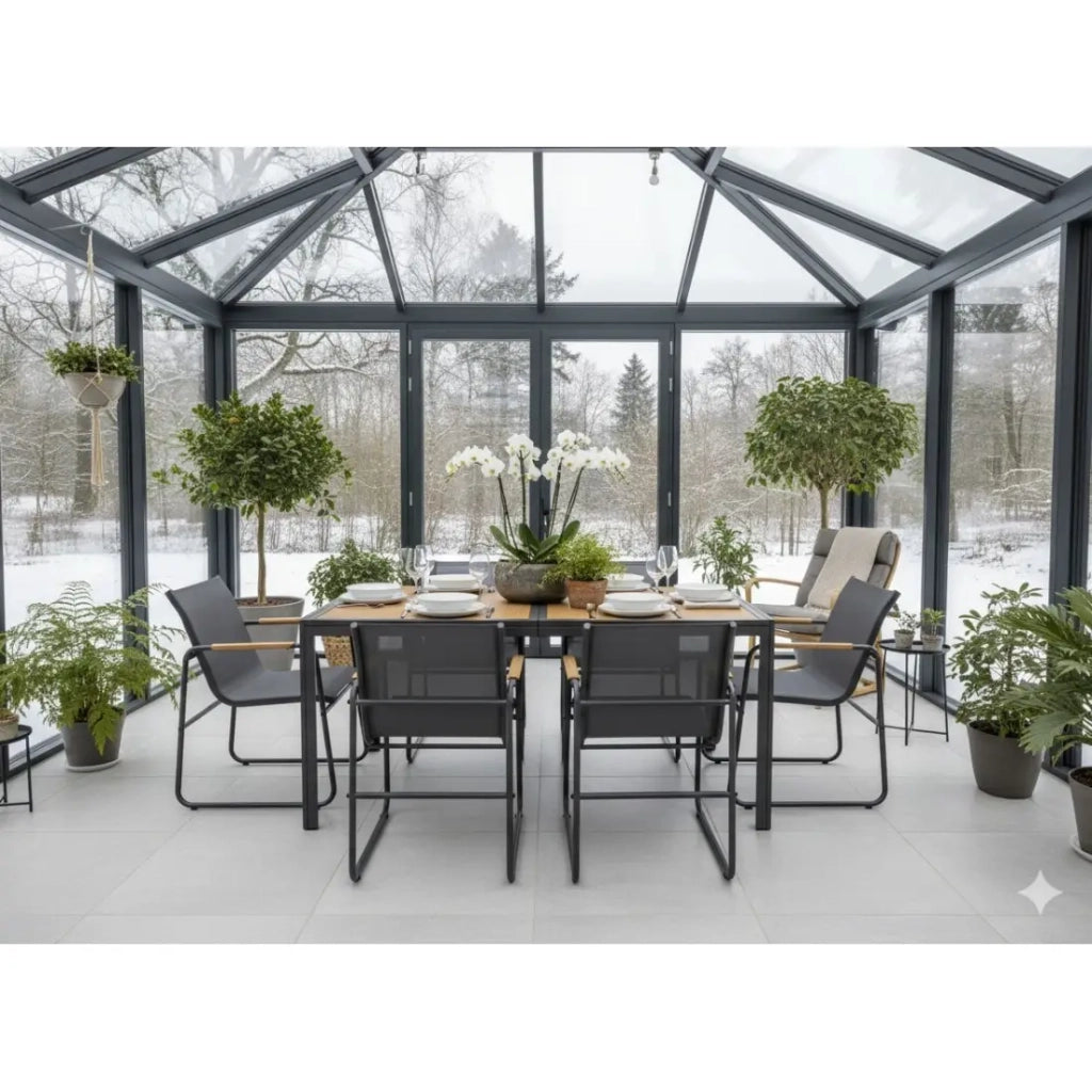 Salotto da giardino DARVIA 6 posti tavolo 150 cm alluminio antracite di alta qualità