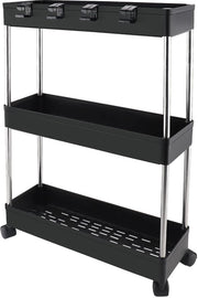 Carrello di archiviazione a 3 livelli - Trolley da cucina su ruote - Bloccabile - Multifunzionale - Design elegante - Spazio di archiviazione aggiuntivo