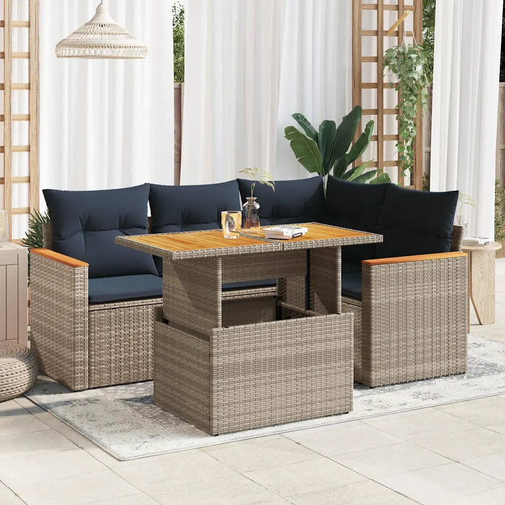 Set Divano da Giardino 5 pz con Cuscini Grigio in Polyrattan
