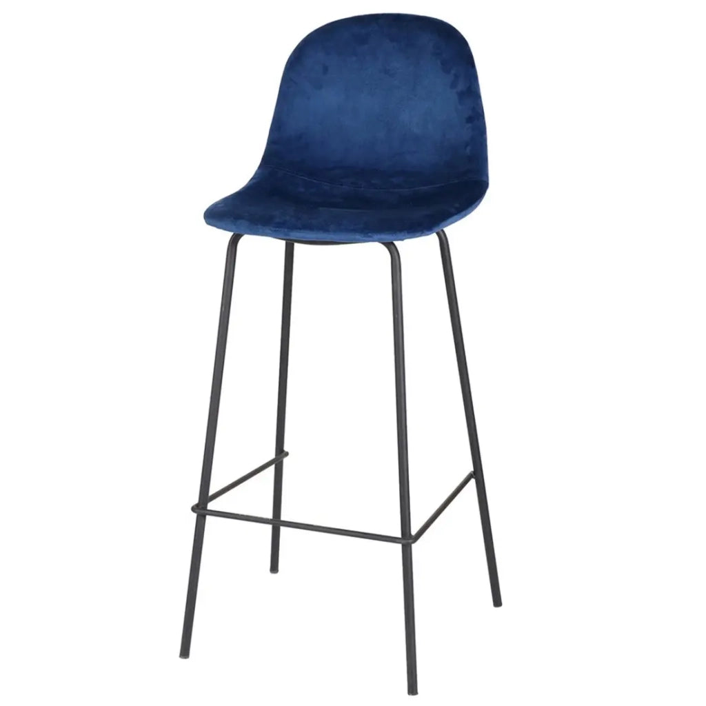 Set di 4 sgabelli da bar con schienale in velluto blu e struttura in metallo collezione LALY - Stile industriale
