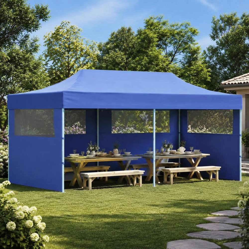 Pop-Up Party Tent, Foldable, Blue, 3x6 M