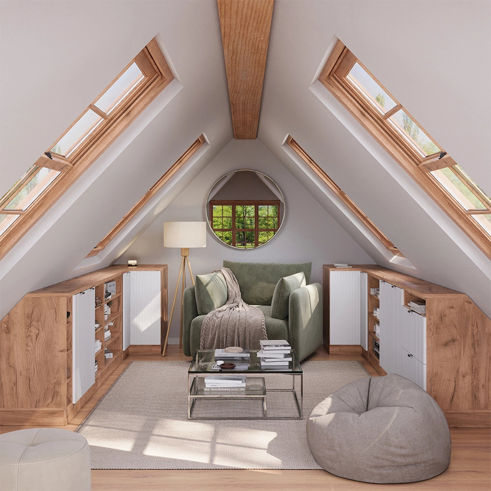 Mobile sottotetto Rion Ondulazione bianca/Rovere dorato 60 x 83.8 cm con 2 porte, carcassa 60 cm profondità Vicco