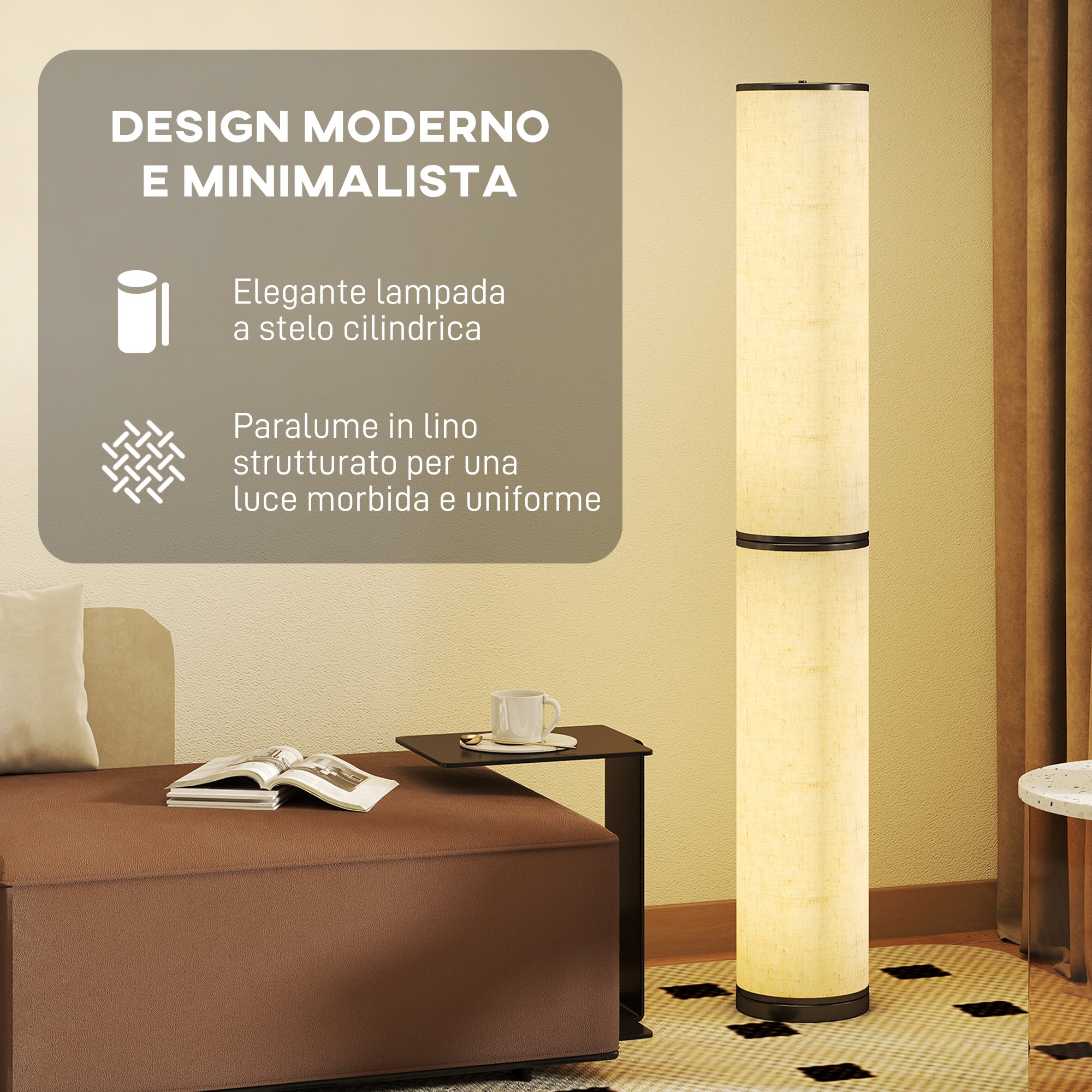 Lampada da Terra Ø20x135 cm con Telecomando e Regolazione Temperatura 3000-6000K Paralume in Tessuto Beige