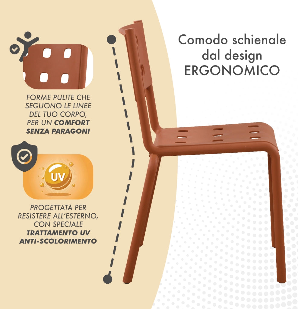 Set 4 Sedie In Polipropilene e Fibra Di Vetro Sedia Cucina Trattamento Uv Antiscolorimento Giardino Interno Esterno Moderne Robuste Resistenti Seduta Terrazzo Soggiorno Bar Ristorante Impilabili Zoe-Arancio