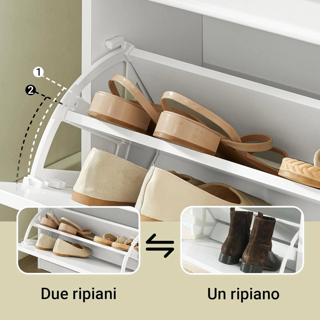 Scarpiera Salvaspazio Slim da Ingresso Panca Contenitore con Cuscino, Cassapanca Scarpiera Regolabile per Casa, Camera, Corridoio, L104*P24*A52cm, Bianco, FSR64-W