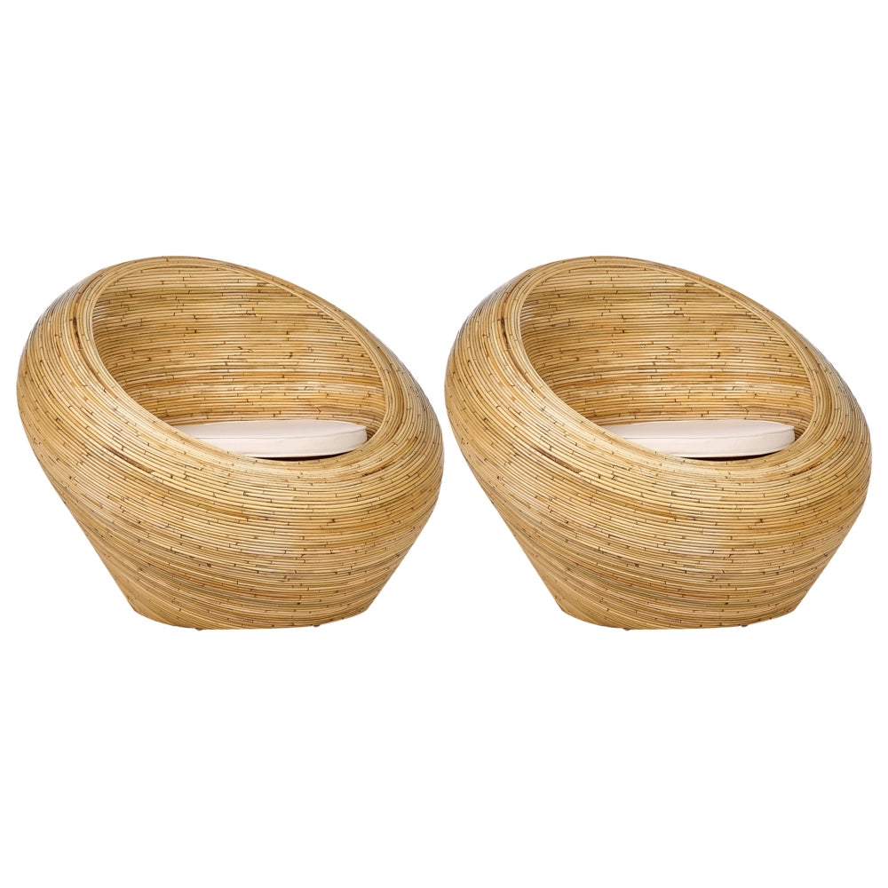 Set di 2 poltrone da giardino in rattan naturale con cuscini di seduta Beige Stile Boho per interni e per esterni