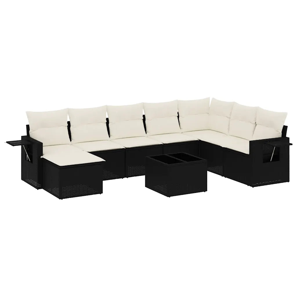 Set Divani da Giardino 9 pz con Cuscini Nero in Polyrattan