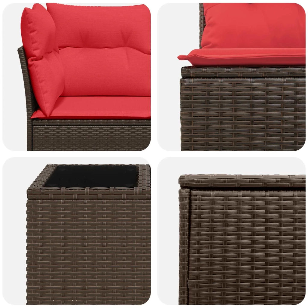 Set di divani 8 pz Marrone e Rosso Rattan sintetico e Acciaio 3448273
