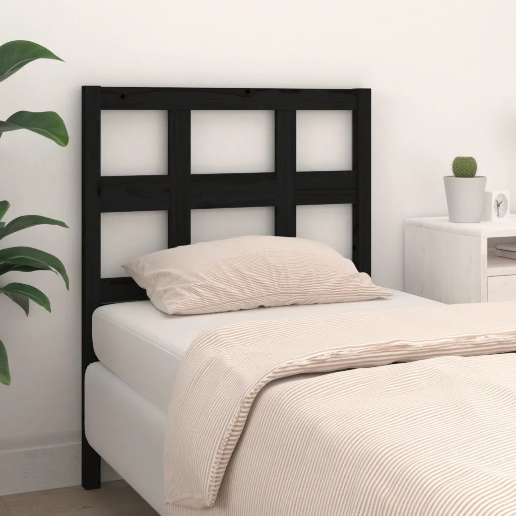 Testiera | Testata per Letto Nera 95,5x4x100 cm in Legno Massello di Pino
