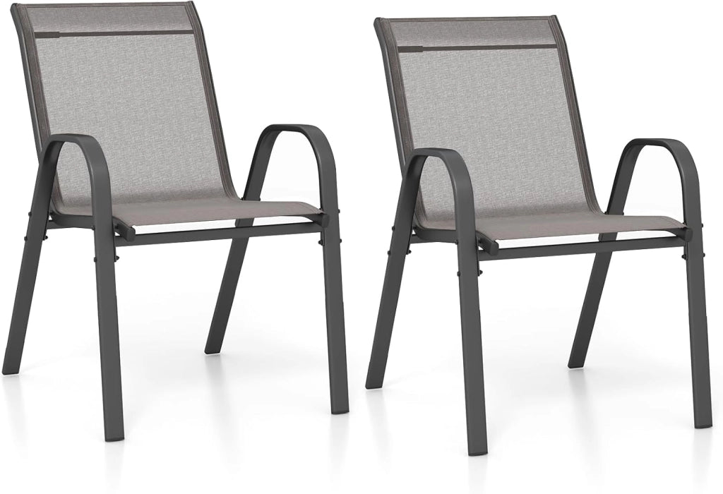Set di 2/4 Sedie da Giardino, Sedie Impilabili da Esterno in Tessuto con Telaio in Metallo, Poltrona da Balcone con Braccioli e Schienale Alto, per Sala da Pranzo, Carico 150 kg (Grigio*4)