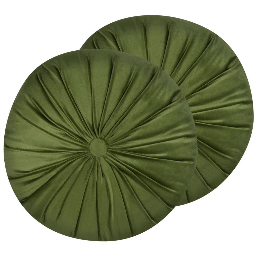set di 2 cuscini decorativi moderni in velluto plissettato verde rotondo 38 cm soggiorno camera da letto