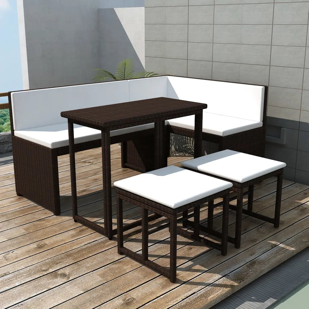 Set da Giardino 5 pz Pieghevole in Acciaio e Polyrattan Marrone cod mxl 36158