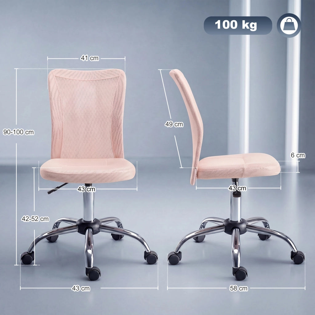 Sedia da Ufficio Ergonomica Girevole 43x58x90-100 cm Senza Braccioli in Tessuto Traspirante a Rete Rosa