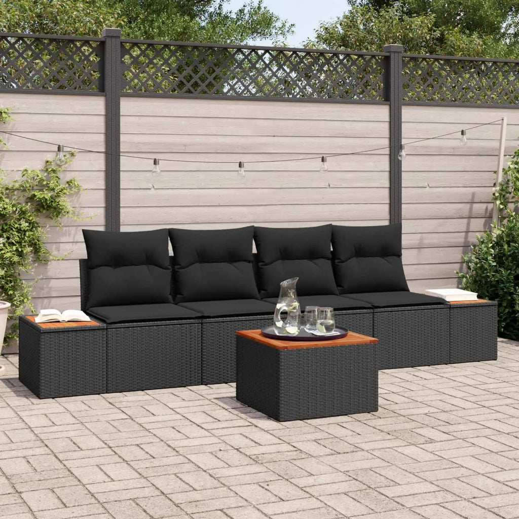Set Divano da Giardino con cuscino 5 pcs Nero Poly Rattan 3356688