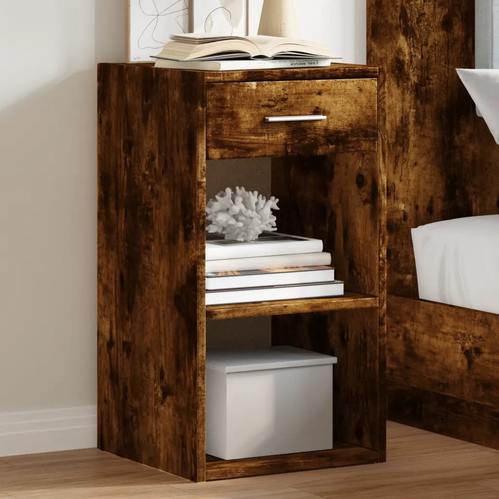 Comodino | Armadio da Notte | Mobiletto da notte Rovere Fumo 35x34x65 cm in Legno Multistrato