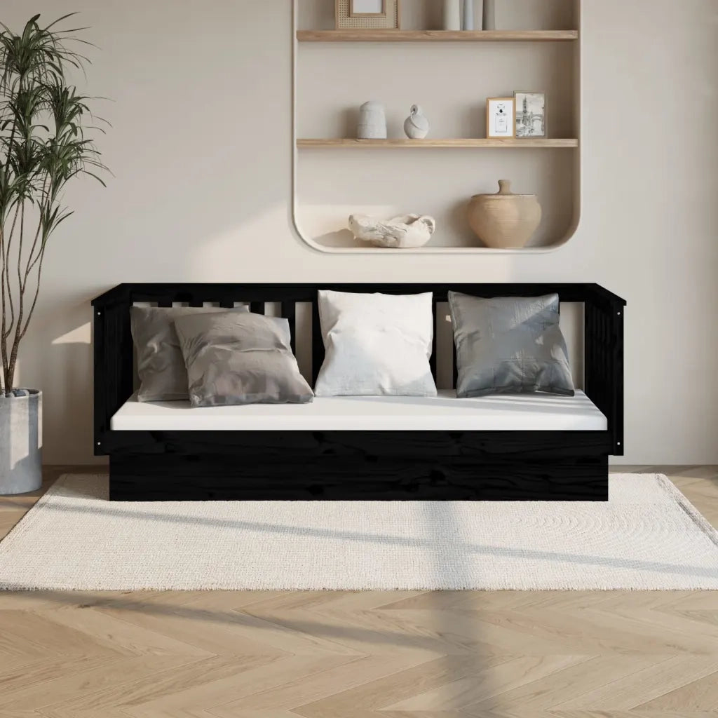 Letto singolo | Letto per adulti | Dormeuse Nera 75x190 cm in Legno Massello di Pino