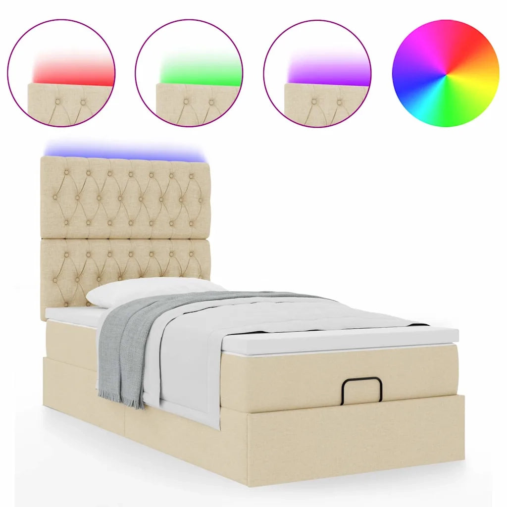 Struttura Letto Pouf con Materasso Crema 80x200 cm in Tessuto 3314049