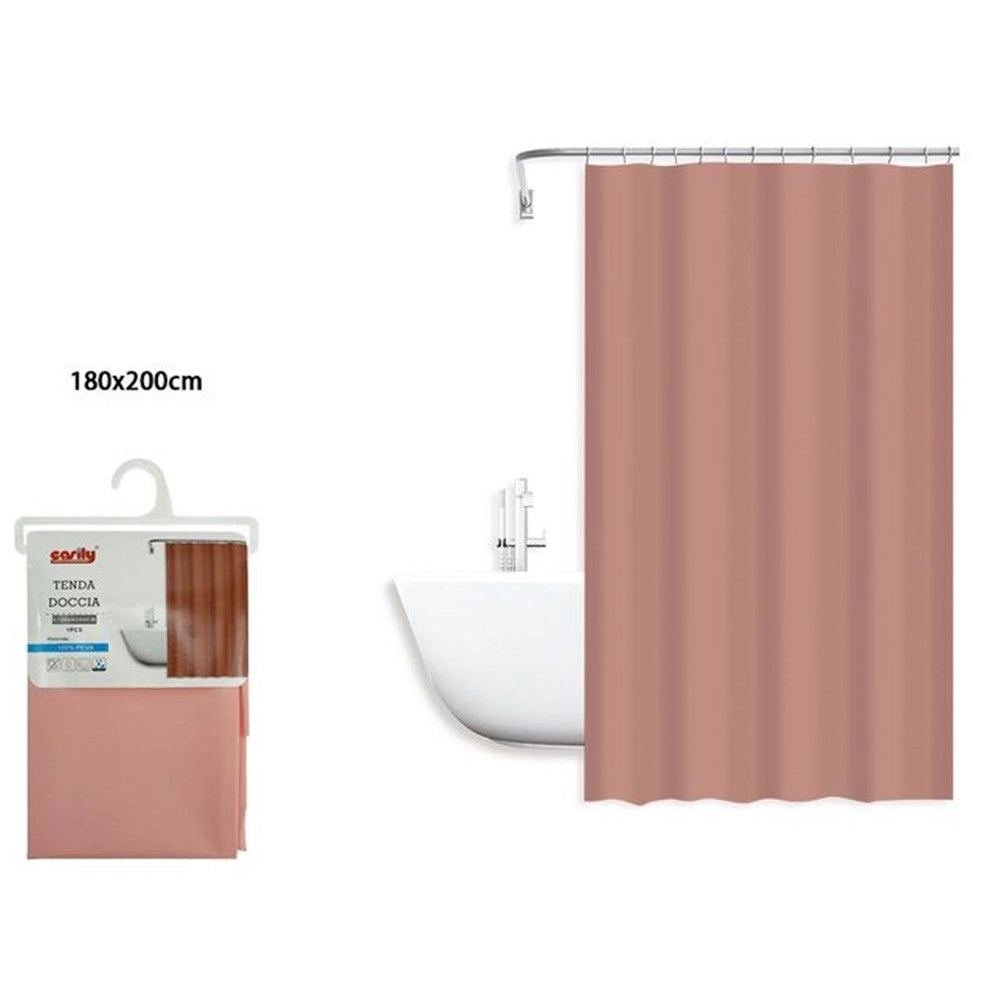 Trade Shop - Tenda Doccia Antimuffa Impermeabile Peva 180x200 Cm Con Anelli Bagno Rosa 79710 -