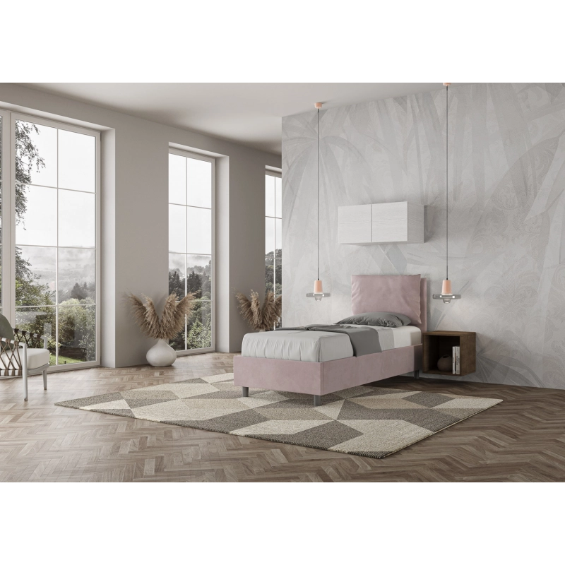 Letto imbottito Singolo 80x200 cm Antea - Contenitore,Glicine,Microfibra