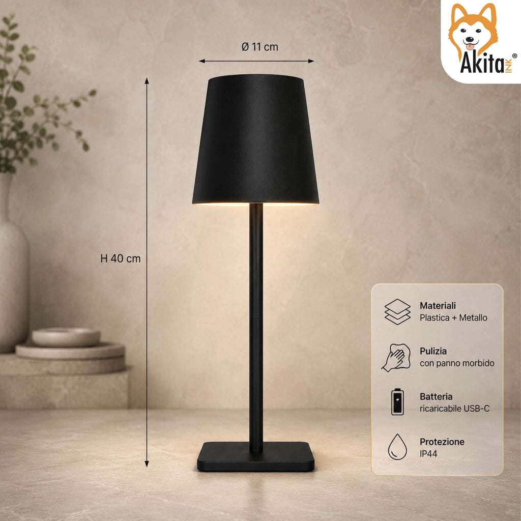 Akitaink Lampada da Tavolo LED Nero Ricaricabile