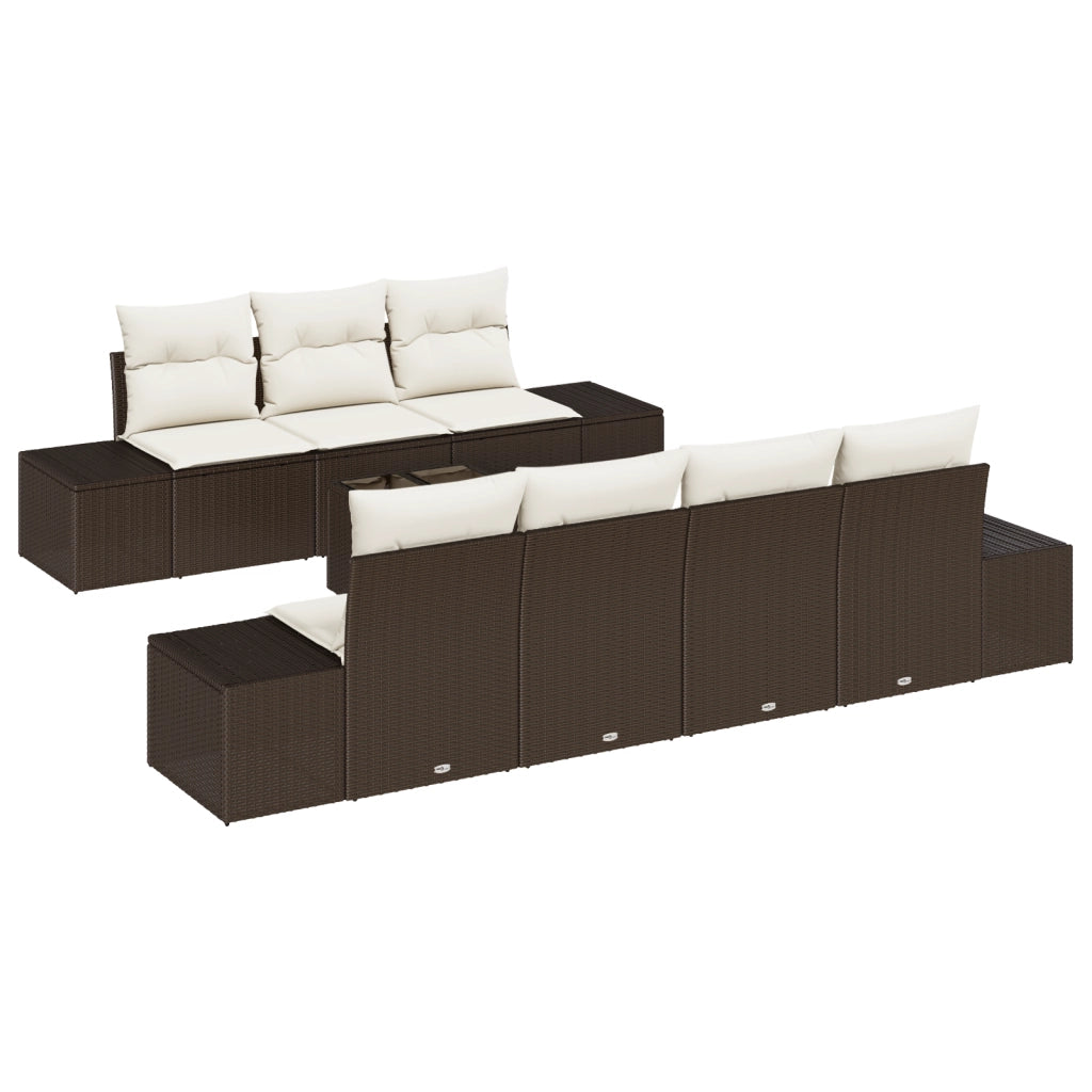 Set Divano da Giardino da 8 Pezzi con Cuscini Marrone Polyrattan