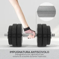Set Pesi Manubri da 30 kg (8x2.5 kg, 4x1.5 kg) con 12 Dischi e 2 Manubri da 2 kg, 43x18x7.5 cm, Nero