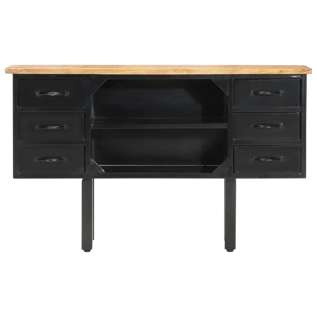 Buffet credenza cassettiera armadio mobile contenitore organizer per cucina soggiorno salotto 110 x 30 x 65 cm legno massello di mango grezzo e acciaio marrone 02_0029509