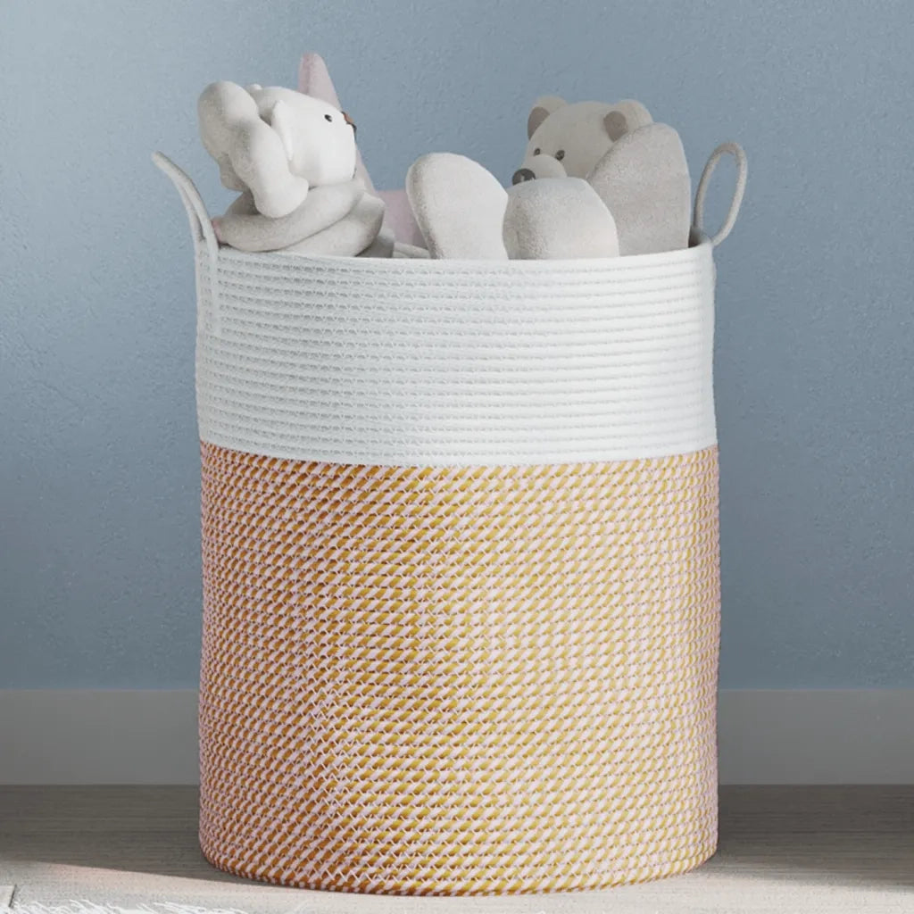 Cestino Portaoggetti Marrone e Bianco ?38x46 cm in Cotone CFW8386530
