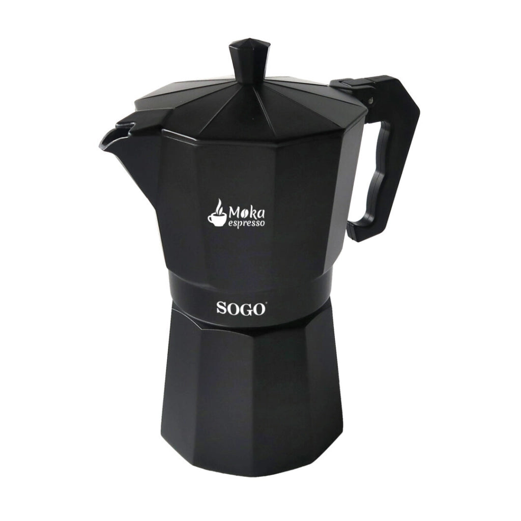 Caffettiera moka 9 tazze in alluminio nero per induzione gas e vetroceramica, manico ergonomico per espresso - Sogo