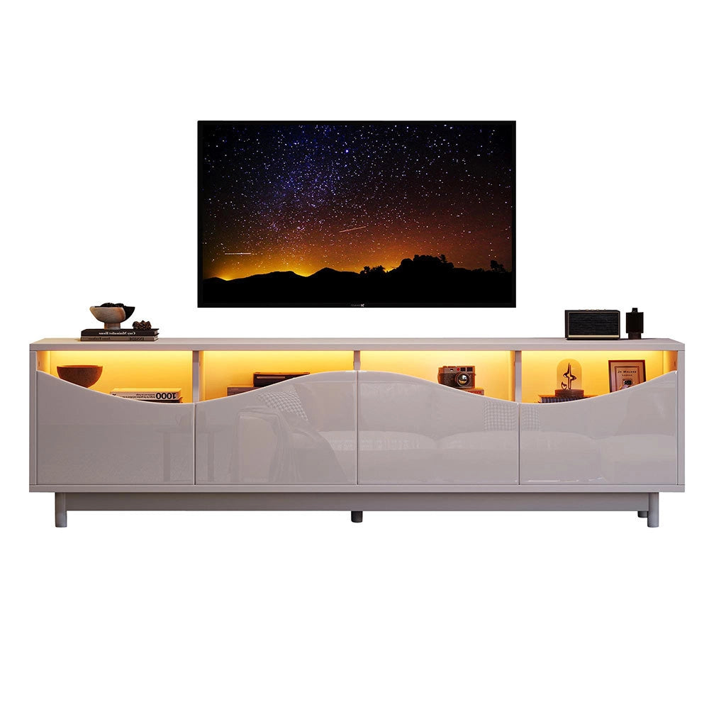 Mobile TV curvo - Xylo - 175x38x51cm vetro temperato LED bianco