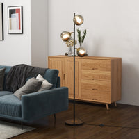 Lampada da Terra con 3 Paralumi Ø36x162 cm in Metallo Nero e Grigio