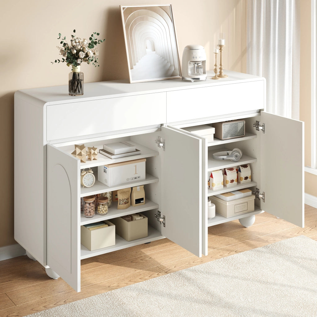 Madia con ante ad arco; 2 cassetti e 4 ante; 140x38x89 cm; bianca