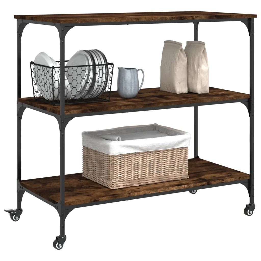 Carrello da Cucina-Scaffale per Cucina Rovere Fumo 102x50x95 cm Legno Multistrato