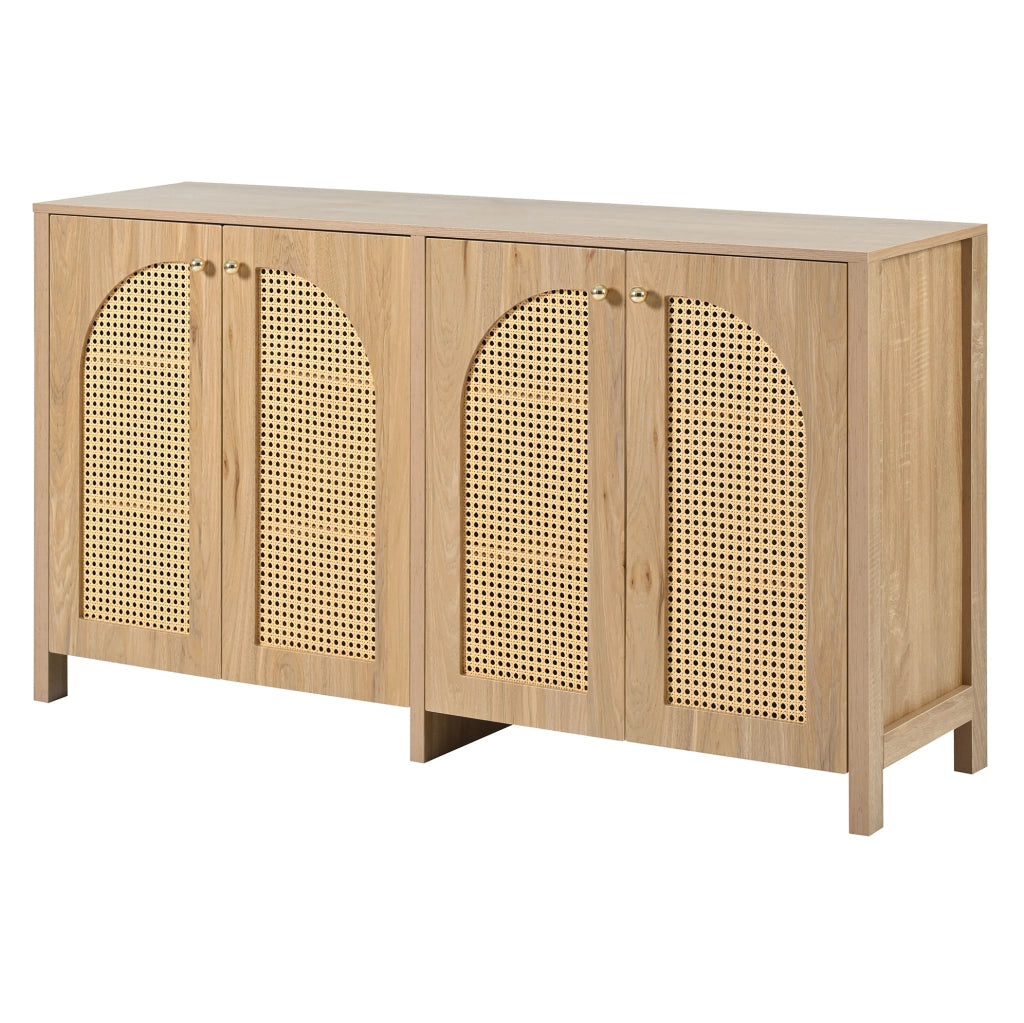 Madia 4 ante con inserti in rattan PE e ripiano regolabile; MDF colore naturale