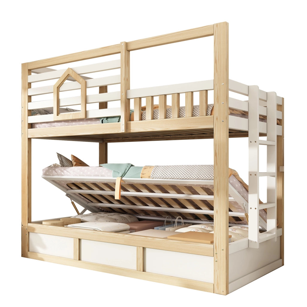 Letto a castello stile casetta 90x200 cm in legno bianco e rovere