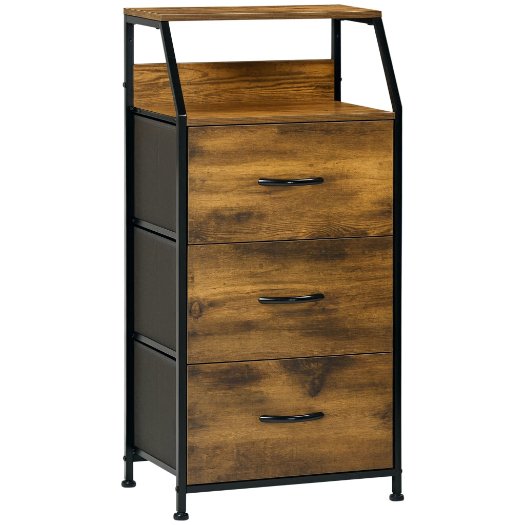 Com¨° con 3 Cassetti in Tessuto e 2 Ripiani Stile Industriale ¨C Zephmum ¨C Legno e Metallo 44x29x92