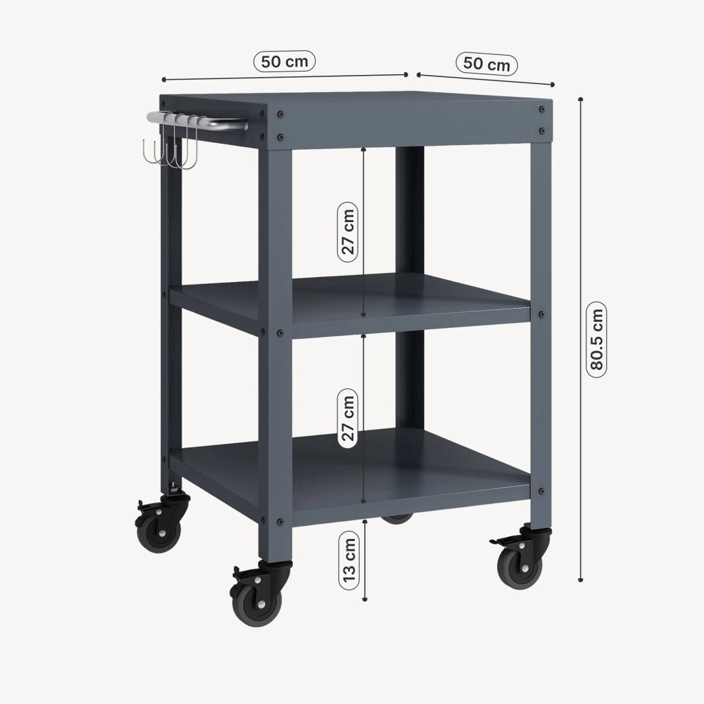 Carrello Portavivande Bolognano di Servizio a 3 Ripiani 81x50x50 cm - Grigio Scuro casa.pro